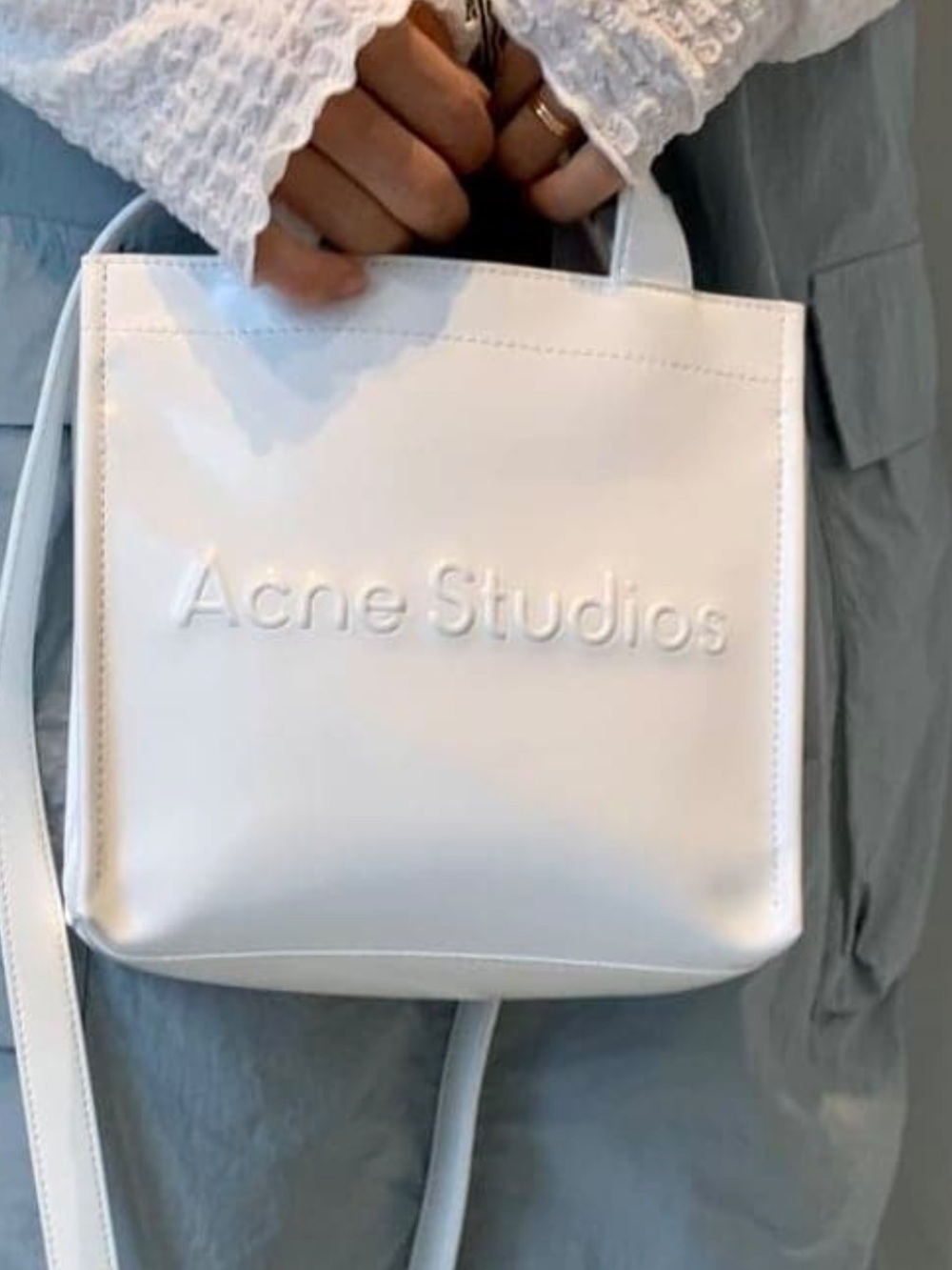 ACNE Studios White Embossed Logo Crossbody Bag
